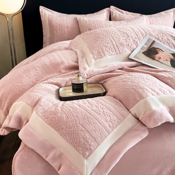 Winter Thickeneded Class a Milk Velvet Four-Piece Set Fleece-Lined Quilt Cover Bed Sheets Fitted Bed Sheets Farai Coral Velvet Home Textile Bedding Set