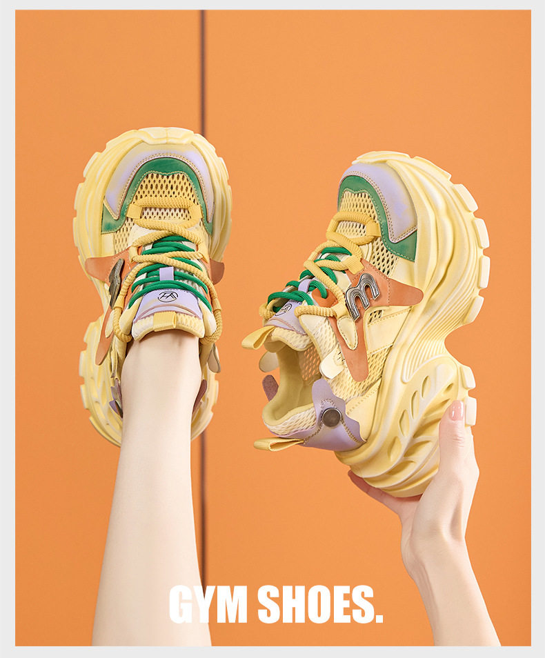 Giày sandal nữ cao gót mũi tròn quai ngang đế dày thoáng khí — Xám lưới đơn, Vàng lưới đơn, Hồng lưới đơn chi tiết 11