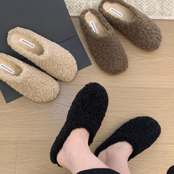 Baotou Fur Slippers for Women 2025 New Spring & Fall Versatile Outer Wear Cotton Slippers Casual Fashion Home Shoes