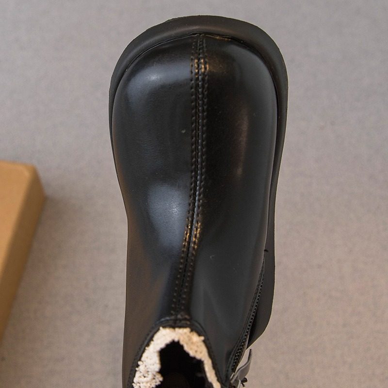 Girls' Leather Boots 2025 Autumn and Winter New Style Fleece-Lined Warm Cotton Boots Kidsren's Baby Short Boots Kidsren's Boots