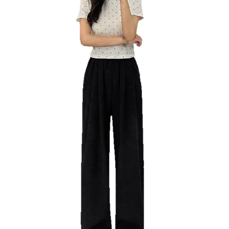 Womens High Waisted Ice Silk Wide Leg Trousers Lightweight Relaxed Fit Textured Fabric Summer Casual Wear