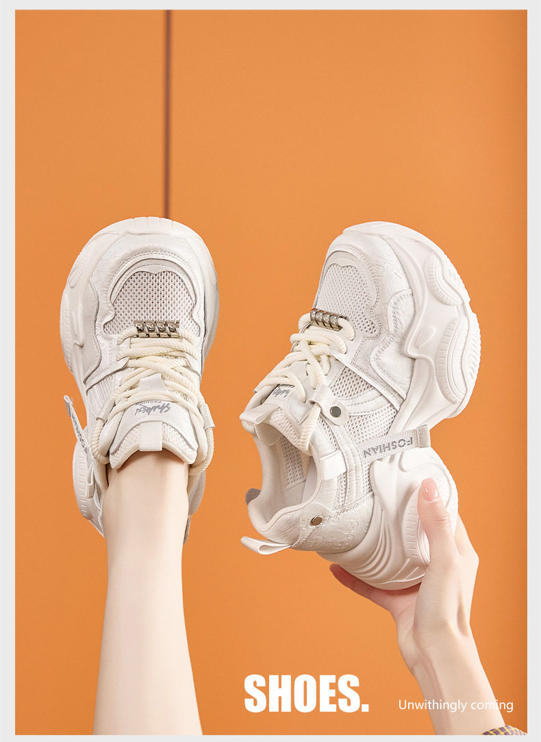 Giày sneaker nữ đế dày chunky lưới thoáng khí gót siêu cao 8 cm — Xám hồng, Len nguyên chất chi tiết 11