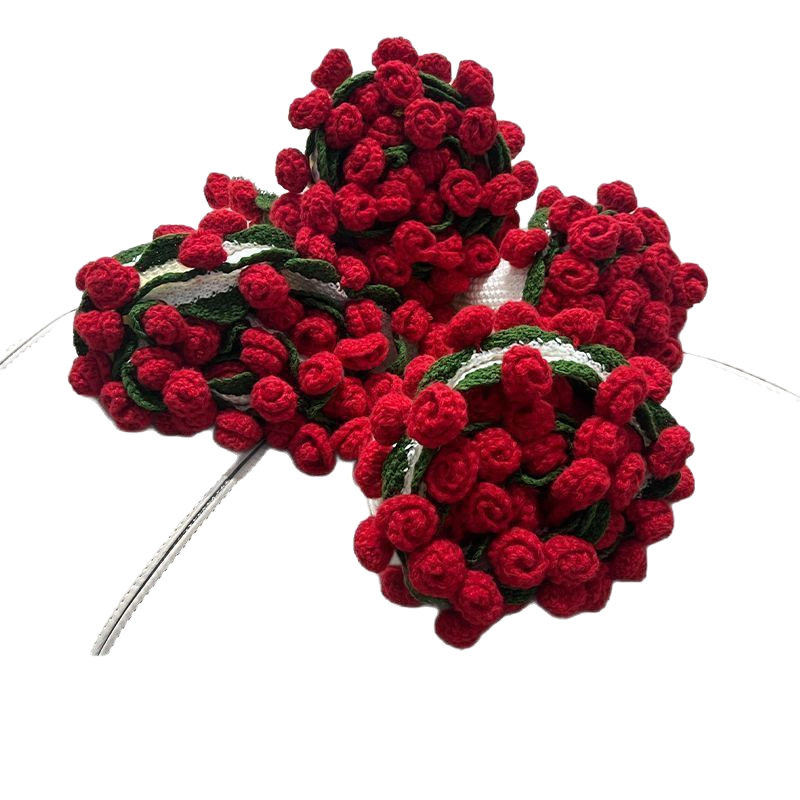 Ready-Made Rose Bouquet Blanket, Finished Office Nap Flower Blanket, Wool Ball, Hand-Knitted Blanket, Gift for Best Friend