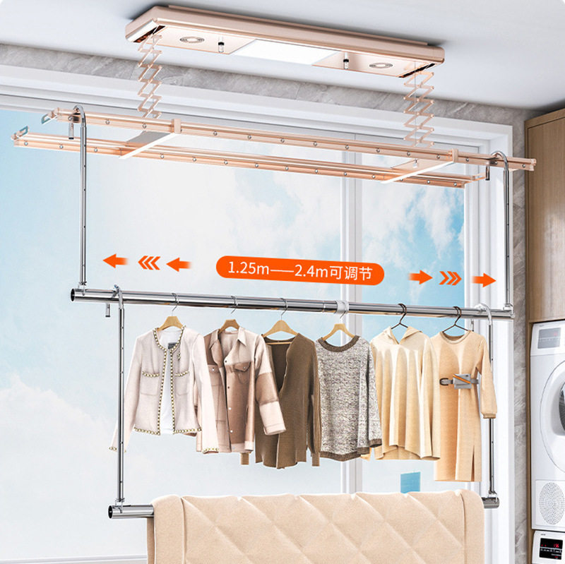 Clothes Drying Rack for Home Balcony, No-Drill Telescopic Clothes Rod, Adjustable Clothes Hanger, Stainless Steel Quilt Drying Tool