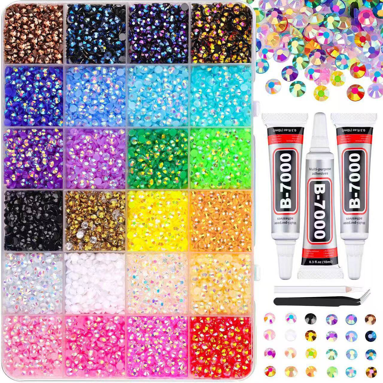 Amazon's Popular 40/28/24 Grids Ab Colorful Flats Jelly Resin Diamond Boxed DIY Nail Art Clothing Mobile Phone