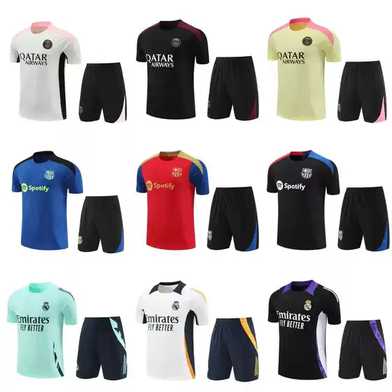Wholesale Real Madrid Barcelona Paris Training Suit Adult Children Short Sleeve Training Against Sports Football Training Suit suit