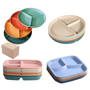 Wheat Straw Divided Plate Ins Household Quantitative 211 Three-Compartment Divided Plate Round Fat-Reducing Plate Plastic Plate