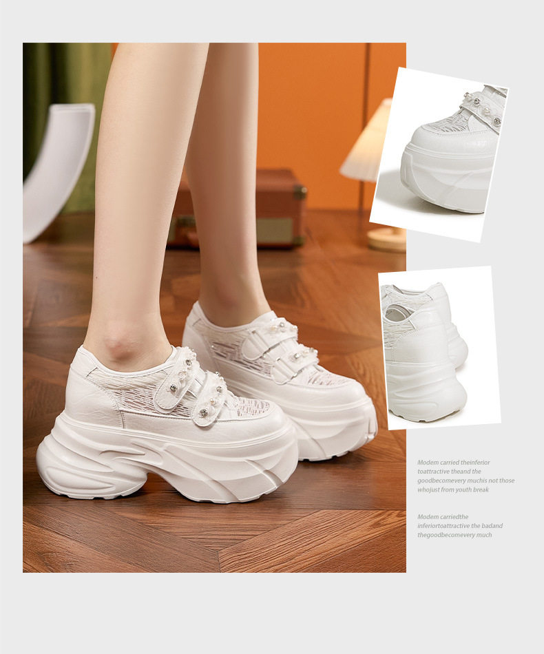 Giày sneaker nữ chunky đế dày màu trắng, form mũi tròn, phong cách thể thao casual — Bạc, Trắng chi tiết 3