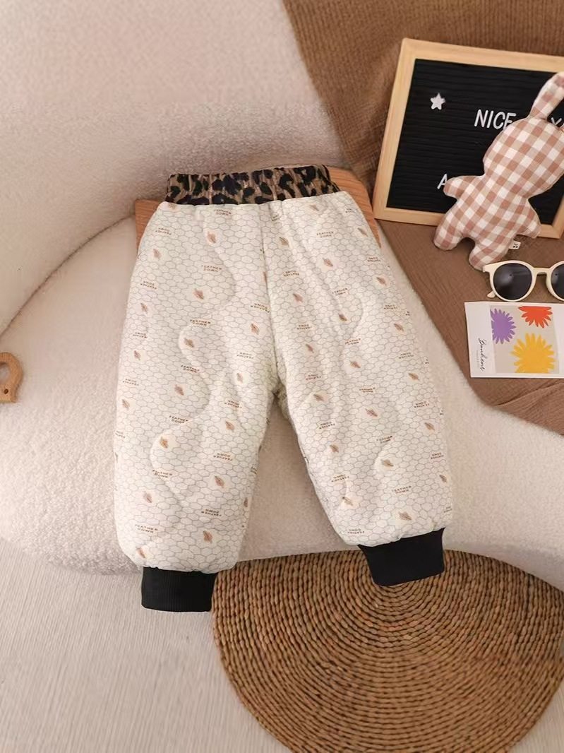 Kids' New Thickened Winter Cotton Pants, Korean Style Casual Trousers, Boys & Girls Temperature-Sensing Leopard Print Outerwear Pants
