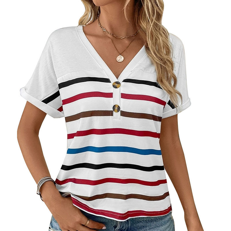 Womens Striped T Shirt Summer Style Short Sleeve Casual Fit Perfect for Everyday Wear Wholesale Available