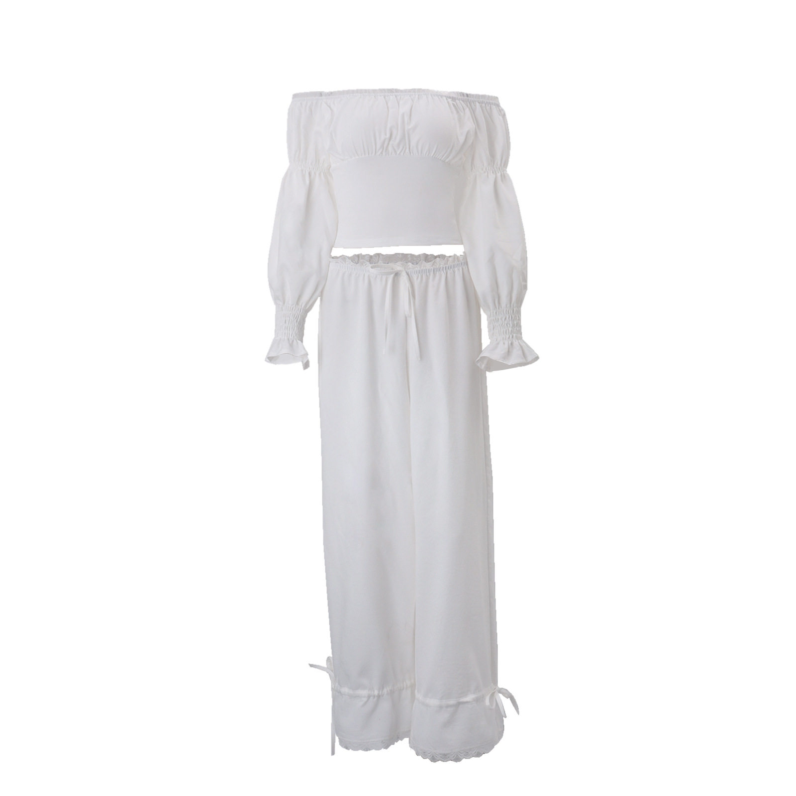 Off Shoulder Bell Sleeve Top and Cuffed Pants Set Sweet Style Trendy Design Autumn Wholesale Available