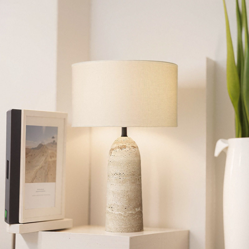 Nordic Simple Modern Travertine Table Lamp Designer Living Room Study Bedroom Bedside Lamp Wabi-Sabi Style B&B Decorative Lamp
