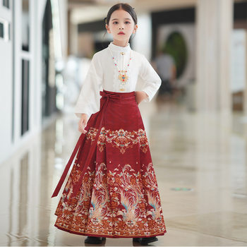 2024 New Horse Face Skirt Girls Chinese Style Spring and Autumn Costume Improved Tang Suit Children's Han Dynasty Girls Spring Set