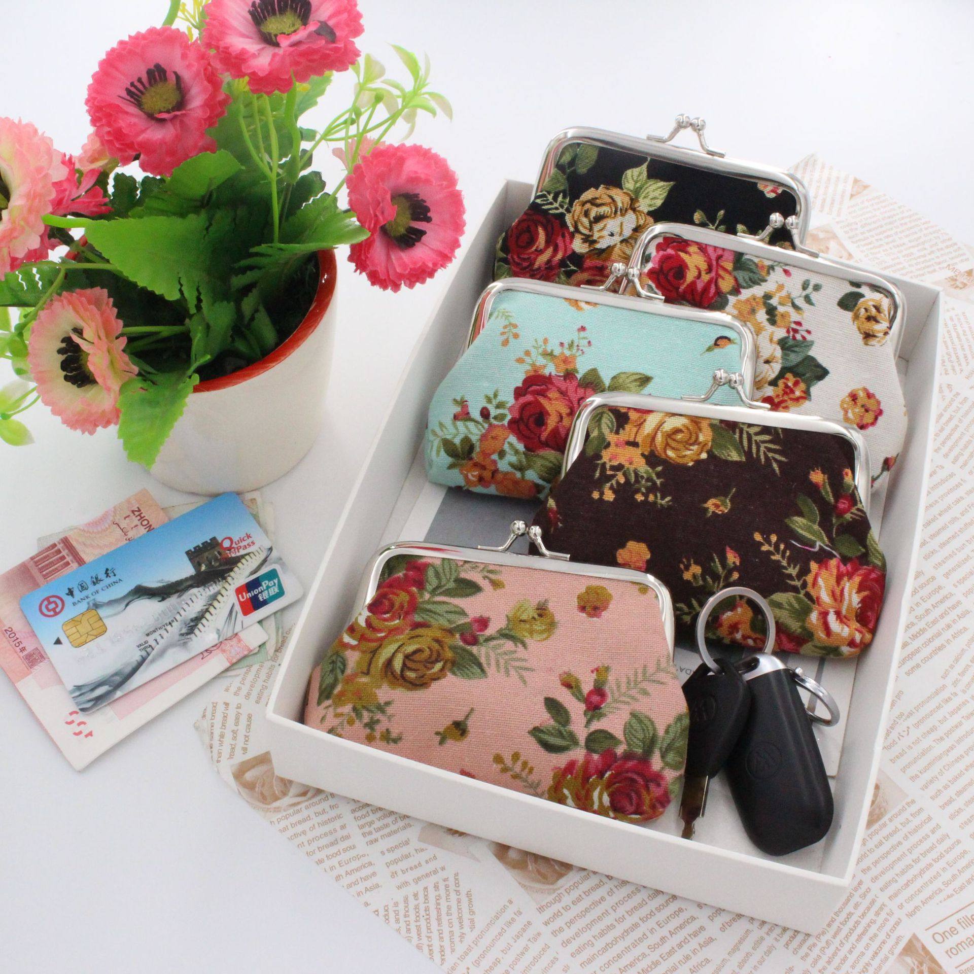 ebay AliExpress supply classic rose fashion buckle coin purse card key bag wholesale