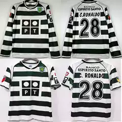0103 Portugal Sporting Lisbon Home Jersey No. 28 Ronaldo Retro Short-Sleeved Football Uniform Long-Sleeved Top