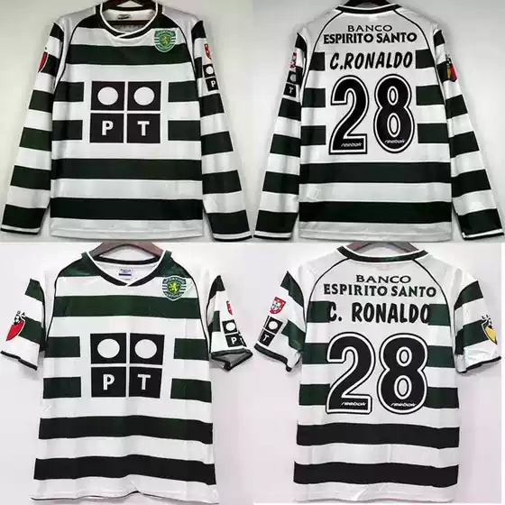 0103 Portugal Sporting Lisbon Home Jersey No. 28 Ronaldo Retro Short-Sleeved Football Uniform Long-Sleeved Top