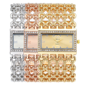 Hot-selling Light Luxury Diamond-encrusted Ladies Bracelet Wristwatch Distinctive Square Dial Hollow Bracelet Quartz Watch Women