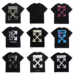 [Long Rope] OFF Bronzing Tape Arrow Printing Short Sleeve Male OW plus size Couple Half Sleeve Female WHITE Tide T-Shirt