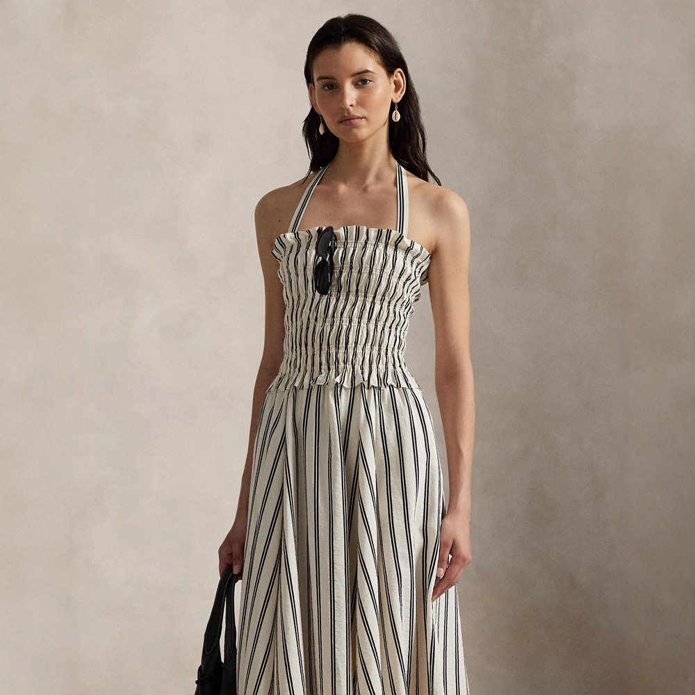 French Striped Sleeveless Dress Off Shoulder Waist Defining Slim Fit Autumn Fashion for Women Wholesale Available