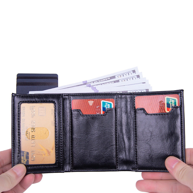 Cross-Border Hot Model Anti-Theft Card Holder Rfid Anti-Degaussing Aluminum Alloy Credit Card Box Leather Fashion Business Pu Card Holder