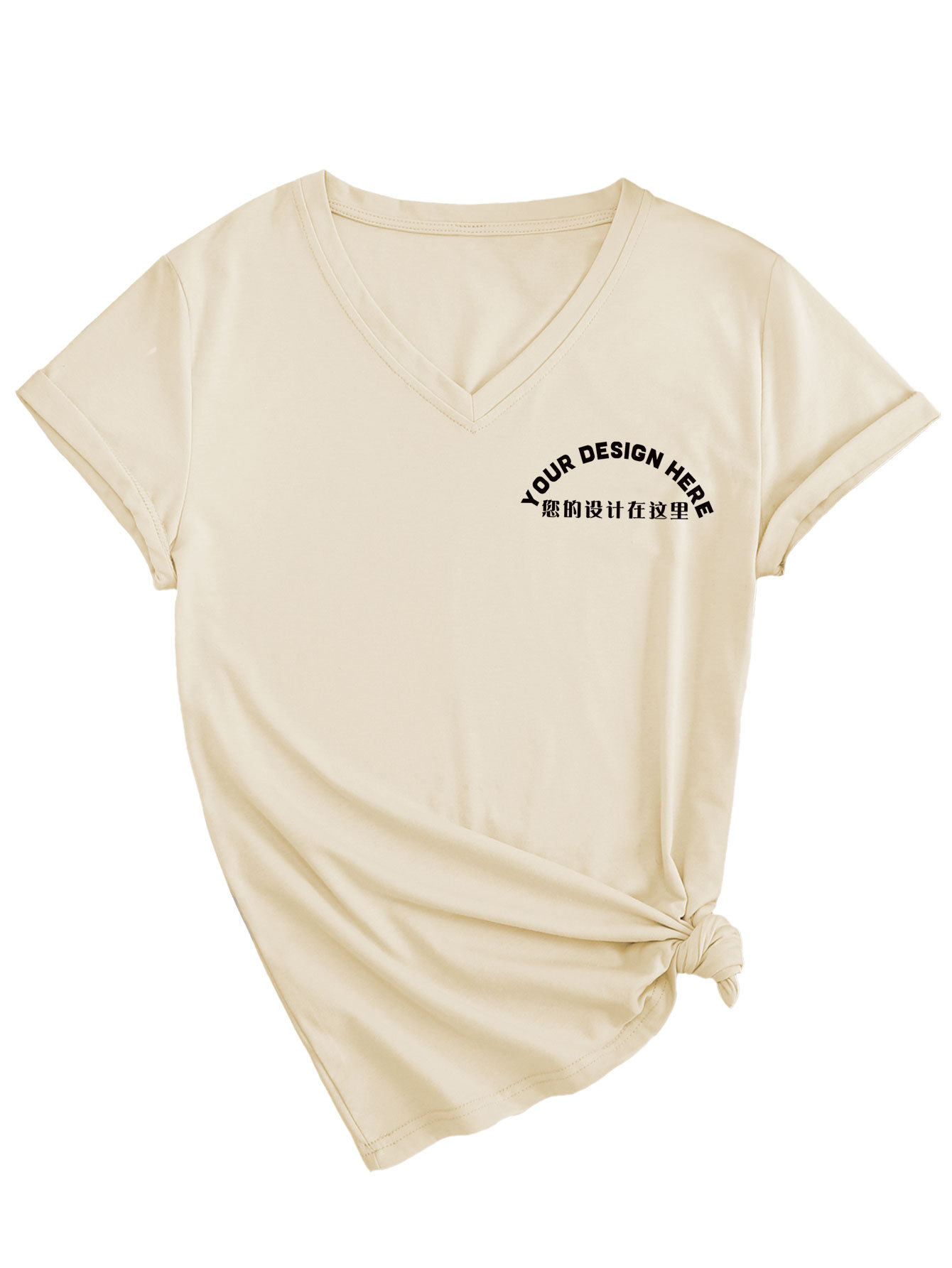 外贸一件制定DIY图案印花外贸欧美现货时尚批量批发女士V领短袖衫