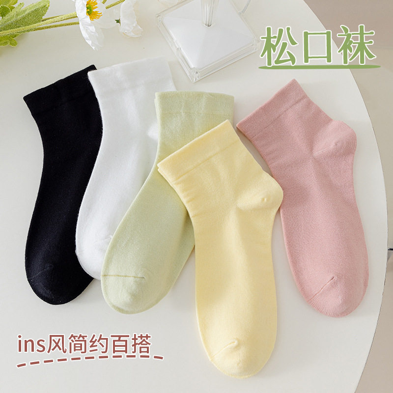 白色袜子女春夏季薄款ins潮纯色卡通学生运动短筒袜诸暨袜子批发