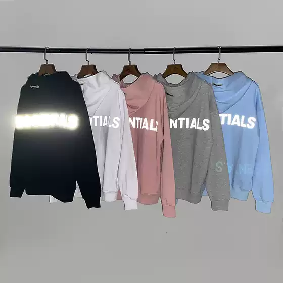FOG Essentials 3M Reflective Letter Men's and Women's Hoodie Hoodie Hoodie Double Thread Woolen Loop Thin Hoodie