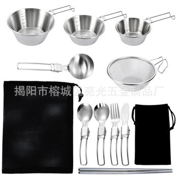 S mountain outdoor camping multi-functional salad bowl 304 stainless steel folding hanging Soup Bowl picnic outdoor cookware