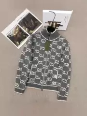 Double g Full-Print Knitted Wool Cardigan Shenzhen High Version Nanyou g Home 25 Autumn and Winter New Towel Embroidered Stand Collar Zipper