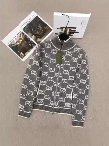 Double g Full-Print Knitted Wool Cardigan Shenzhen High Version Nanyou g Home 25 Autumn and Winter New Towel Embroidered Stand Collar Zipper