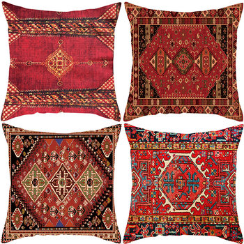 Cross-Border Retro Red Pattern Turkish Persian Carpet Linen Pillowcase Ethnic Style Cushion Cushion Pillowcase