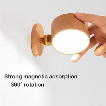 Wooden Bedside Lamp with USB Charging, Touch Control, Magnetic Led Night Light, Solid Wood, Eye Protection, Dimmable Ambient Light for Nursing at Night