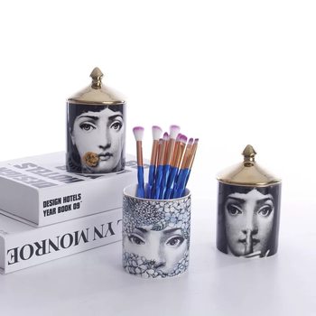 European Ceramic Storage Jar, Cup, Pen Holder, Brush Bucket, Beauty Makeup, Makeup Brush Holder, Soft Decoration with Lid