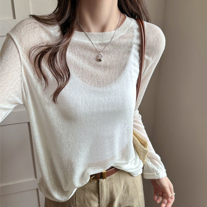 Summer Womens Loose Fit Long Sleeve Mesh Pullover Breathable Sun Protection Versatile Style Ideal for Casual Wear
