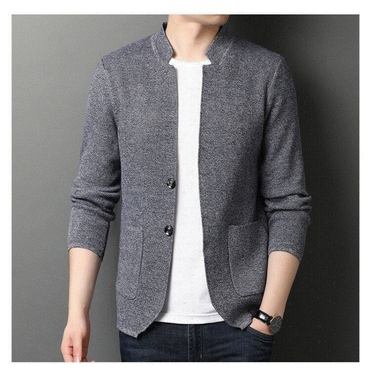 2025男士韩版新款西装领纯色毛衣开衫时尚休闲青年跨境针织衫外套