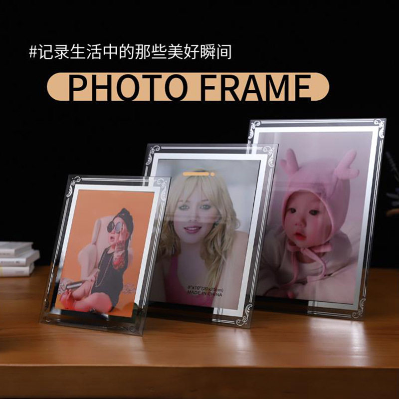 Crystal Photo Frame Transparent Glass Photo Frame A4 Large Size Graduation Photo Handmade 5inch Cartoon Creative Table Photo Frame Batch