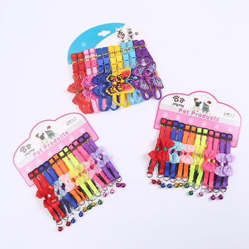 Colorful Bow Pet Collar Printed Cat Collar Pet Cloth Necklace with Bell Dog Cat Decorative Card