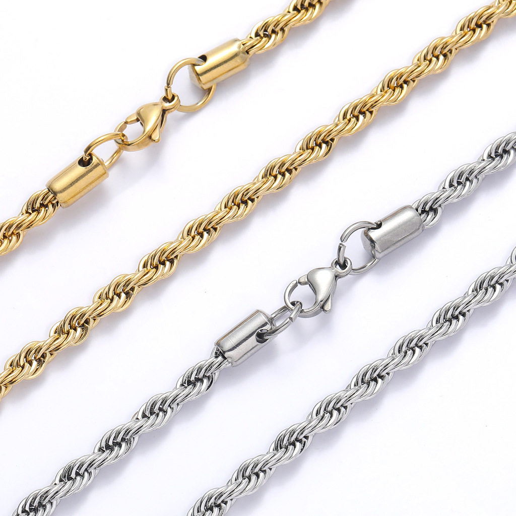 European and American Hip-Hop Plain Chain Titanium Steel Accessories Necklace Stainless Steel Twist Chain 3Mm5Mm Multi-Size Stainless Steel Chain
