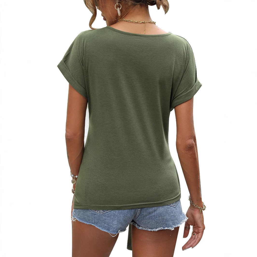 Womens V Neck Short Sleeve T Shirt Fashionable Solid Color Casual Wear for Summer Wholesale Available