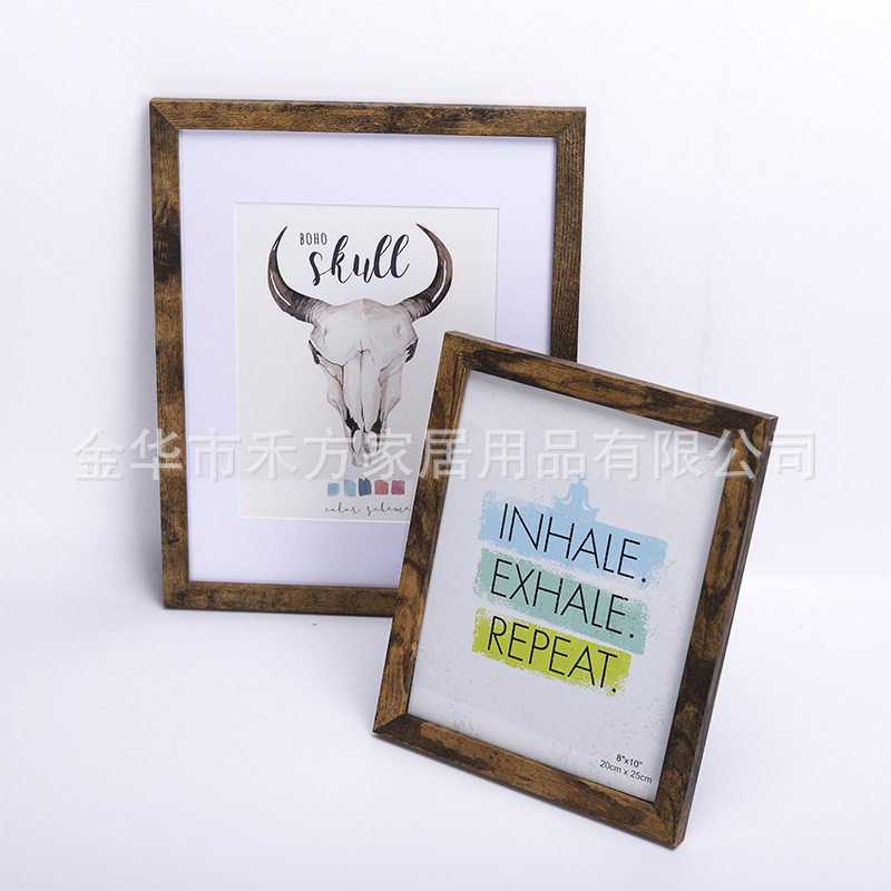 Antique old retro photo frame yellow brown wood grain Brown European and American style black yellow picture frame simple Amazon photo frame table