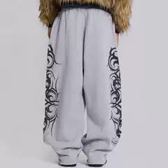 European and American Cross-border American Retro Fashion Brand Casual Pants Gray Printed Design Sense Pants Loose Straight Sports Pants