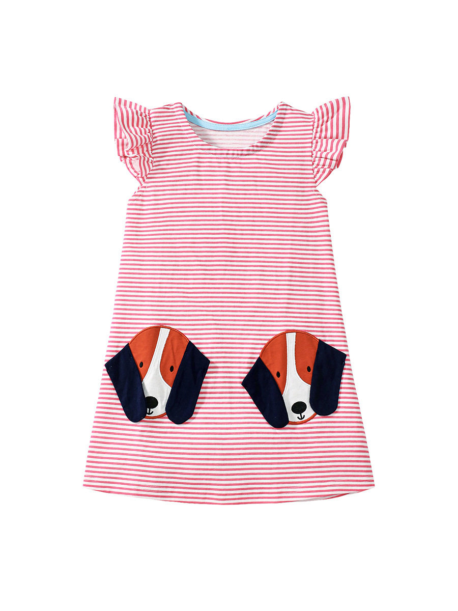 Girls' Summer Short-Sleeve Striped Dress, Cotton Cute Dress Wholesale