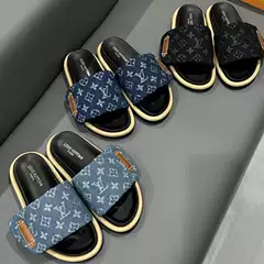 Velcro Thick-Soled Slippers for Women 2024 Summer New Outer Wear Fashionable Non-Slip Denim Letter Couple Slippers