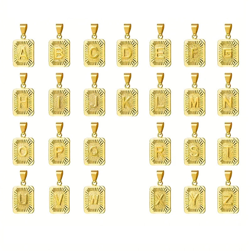 European and American Electroplated 18k Real Gold Cuban Chain Figaro Chain Square English Capital Letter Pendant Necklace
