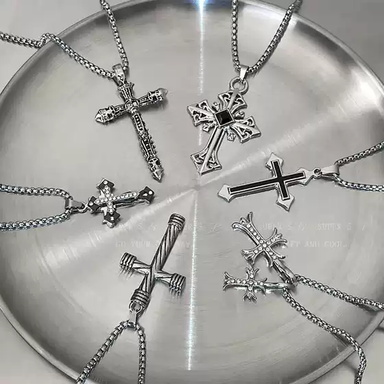 Titanium Steel Long Non-Fading Cross Necklace Ins Hip-Hop Men's Trendy Sweater Chain Niche Design Sweatshirt Chain for Women