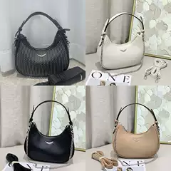 Zv Rivet Wing Bag Women's Shoulder Crossbody Chain Bag Small Square Bag Evening Bag Crescent Bag Casual Versatile