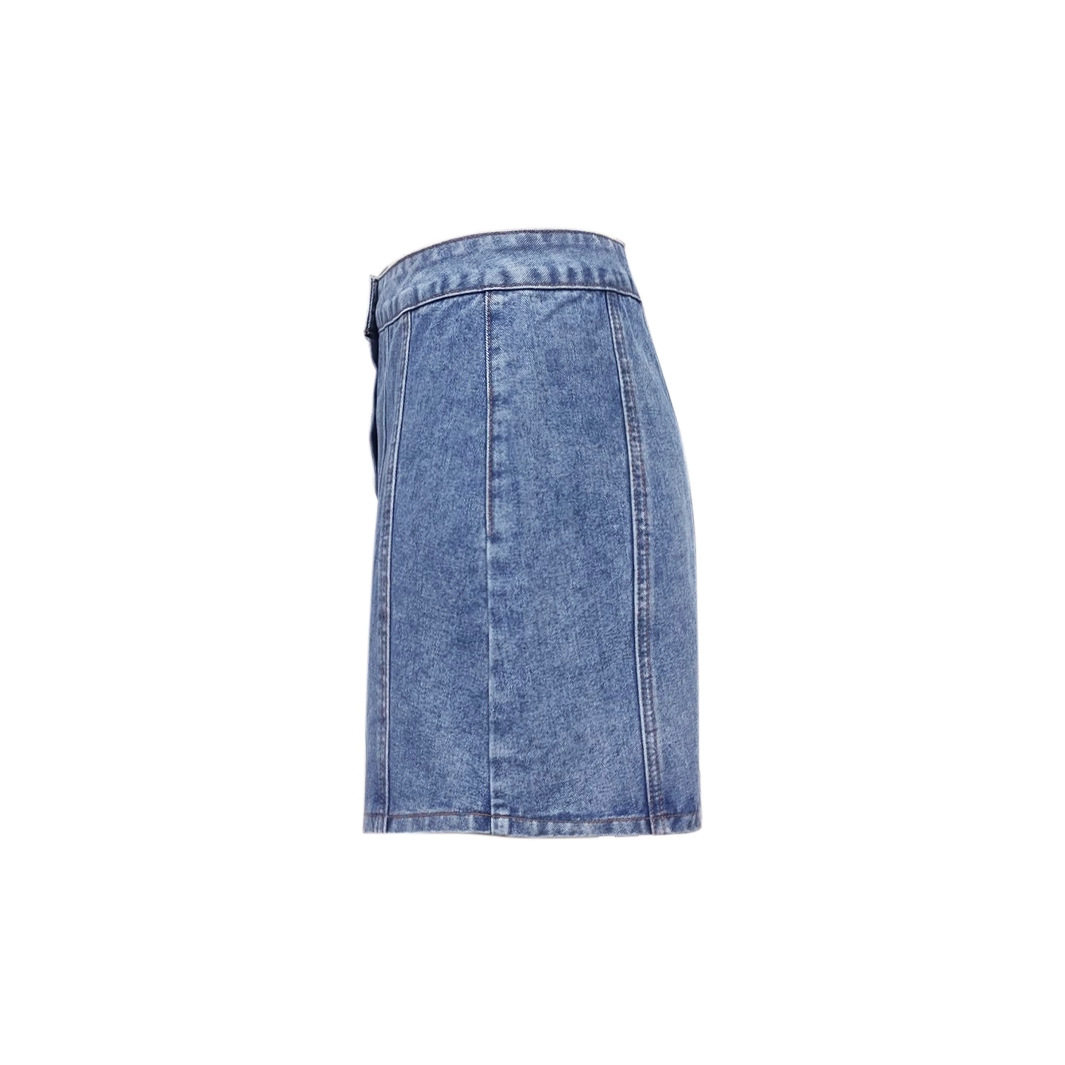Womens Denim A Line Skirt Single Breasted Waist Defining Decorative Details Casual Wear Spring Summer Wholesale