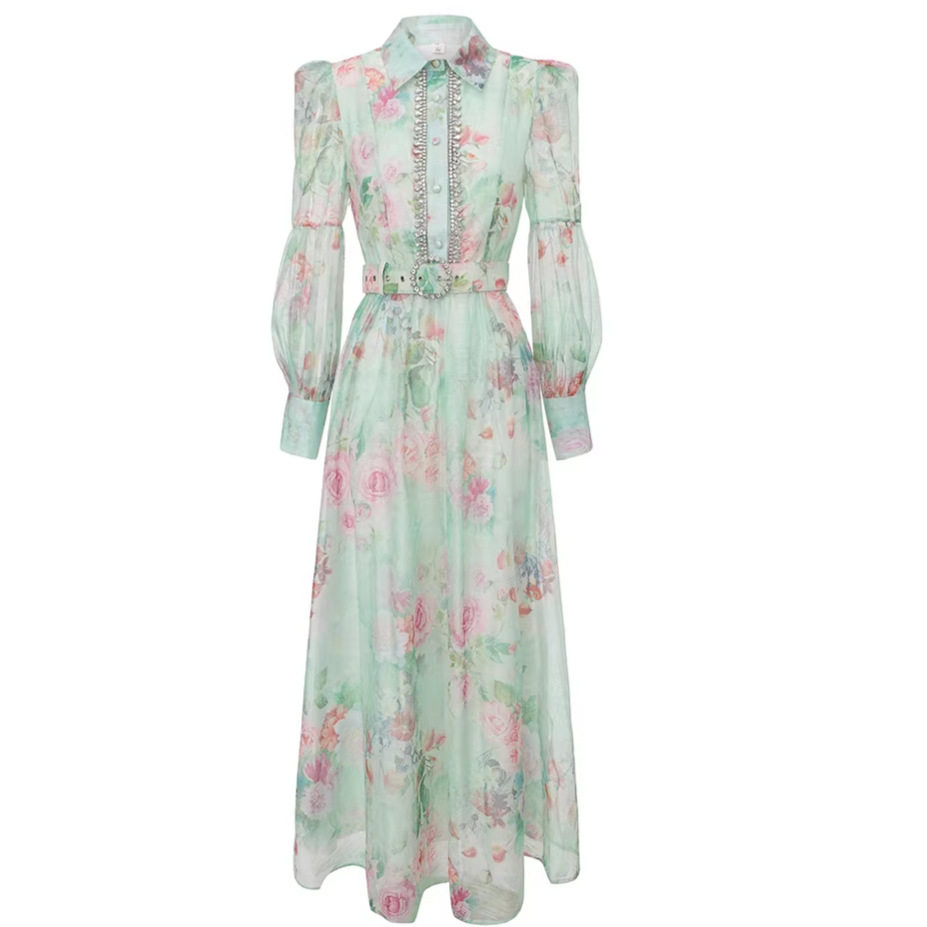 French Style Floral Hollow Out Long Sleeve Dress for Women Slim Fit A Line Elegant Spring Season Wholesale Available