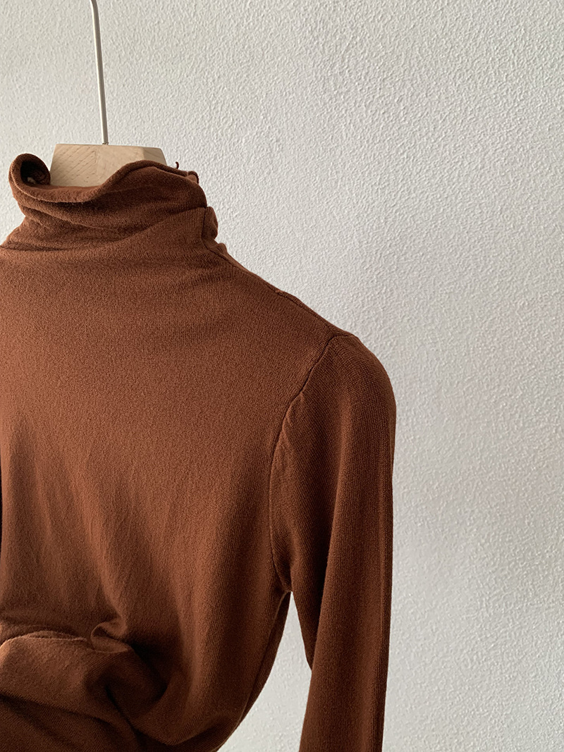 欧玛莱 柔软堆堆领纯色长袖安迪绒修身显瘦针织打底衫上衣女 4793