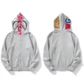 Gray pink shark head double hat jacket